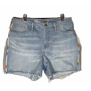 Seven 7 Cut Off Denim Jean Shorts Womens Size 10 Embroidered Sides Light Blue